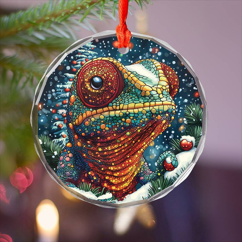 Beautiful Angus Chameleon Christmas Night Design 4 Glass Ornament