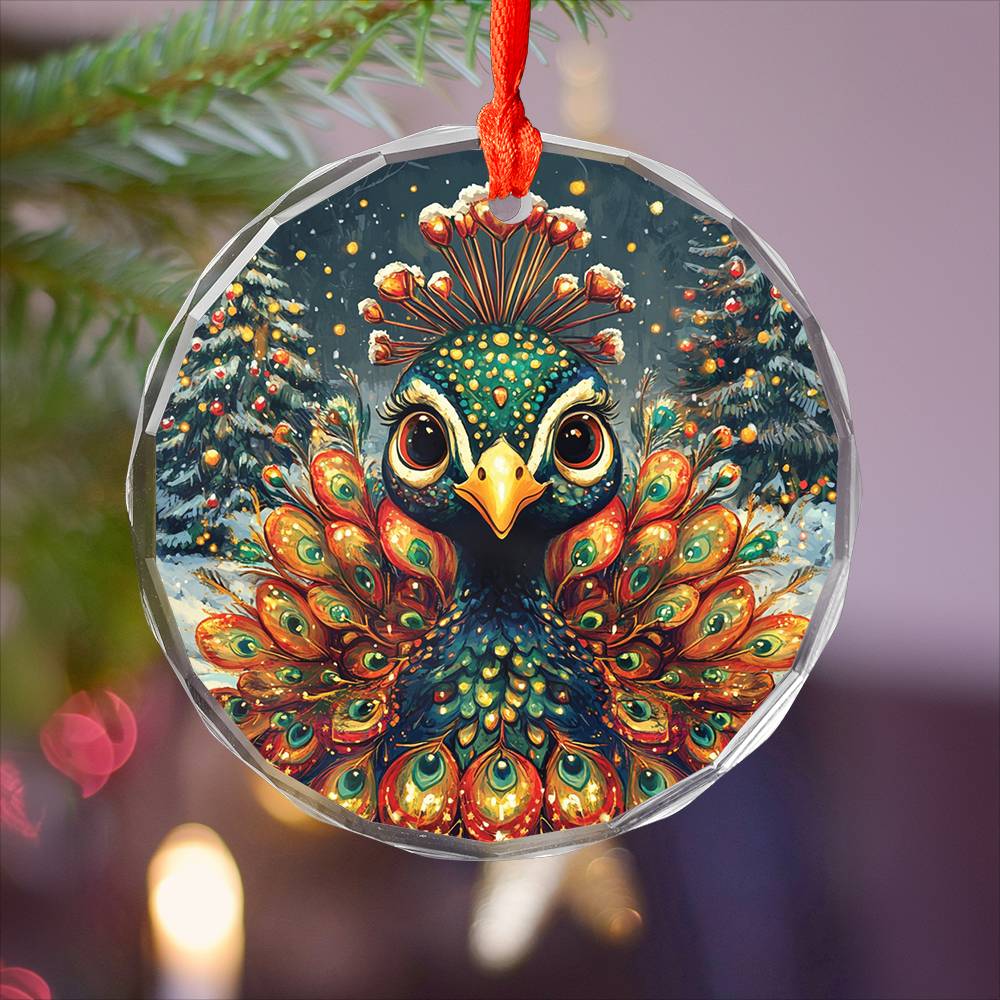 Beautiful Peacock Christmas Night Design 1 Glass Ornament