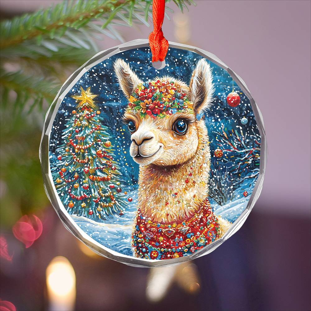 Beautiful Angus Alpaca Christmas Night Design 2 Glass Ornament