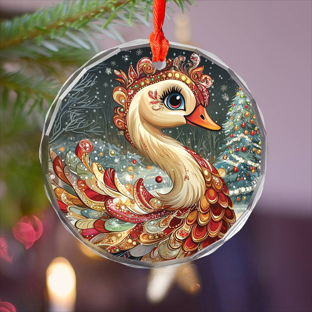 Beautiful Swan Christmas Night Design 1 Glass Ornament