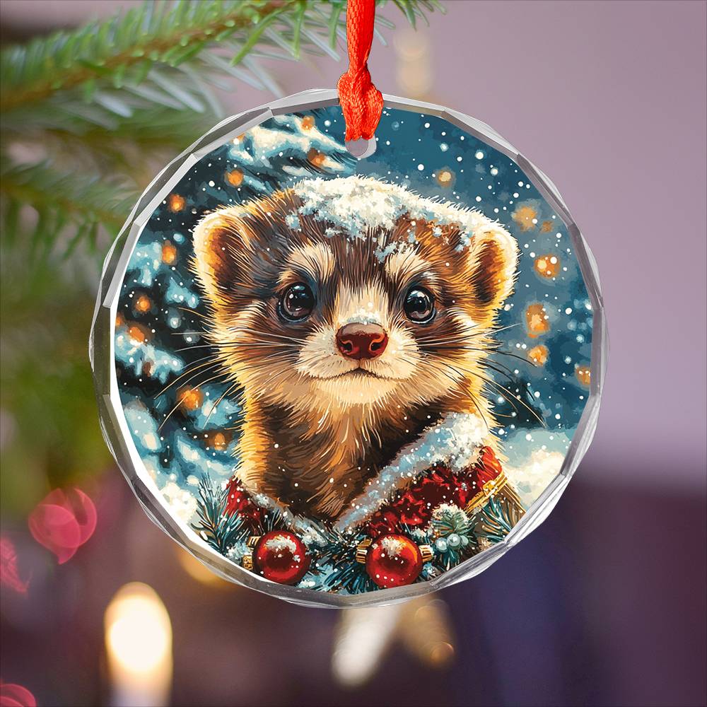 Beautiful Ferret Christmas Night Design 1 Glass Ornament