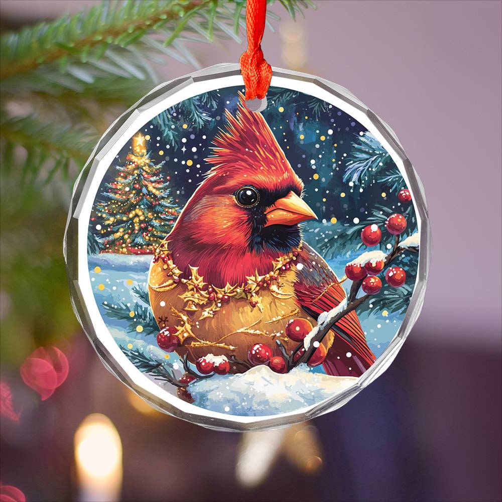 Beautiful Cardinal Christmas Night Design 4 Glass Ornament