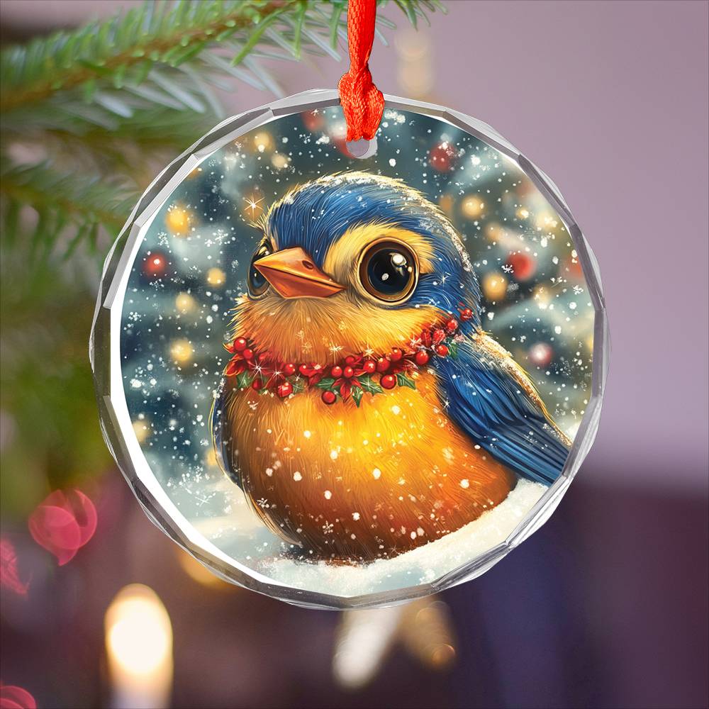 Beautiful Songbird Christmas Night Design 1 Glass Ornament