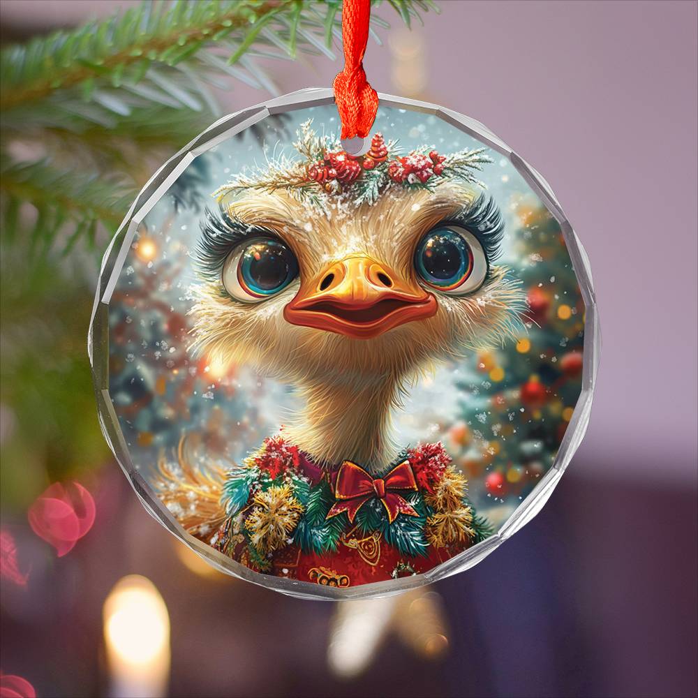 Beautiful Ostrich Christmas Night Design 2 Glass Ornament