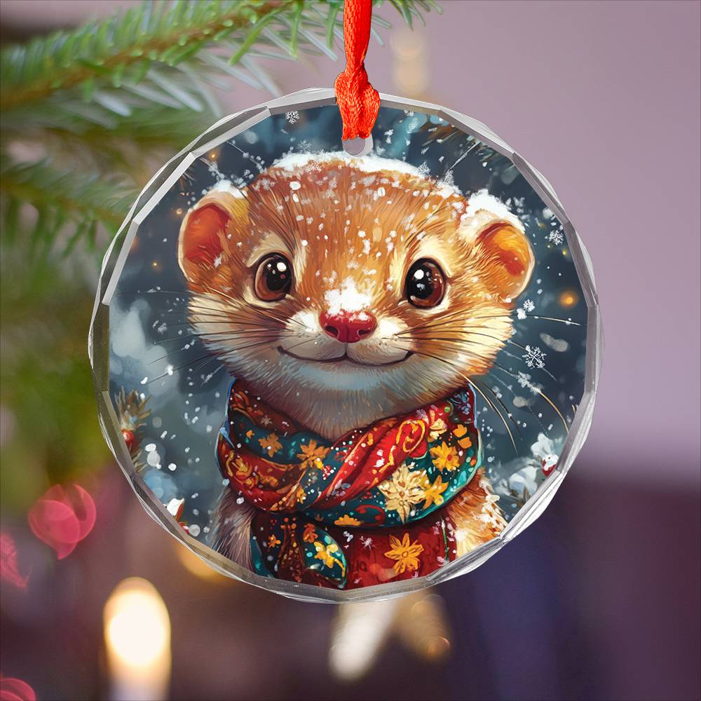 Beautiful Angus Weasel Christmas Night Design 2 Glass Ornament