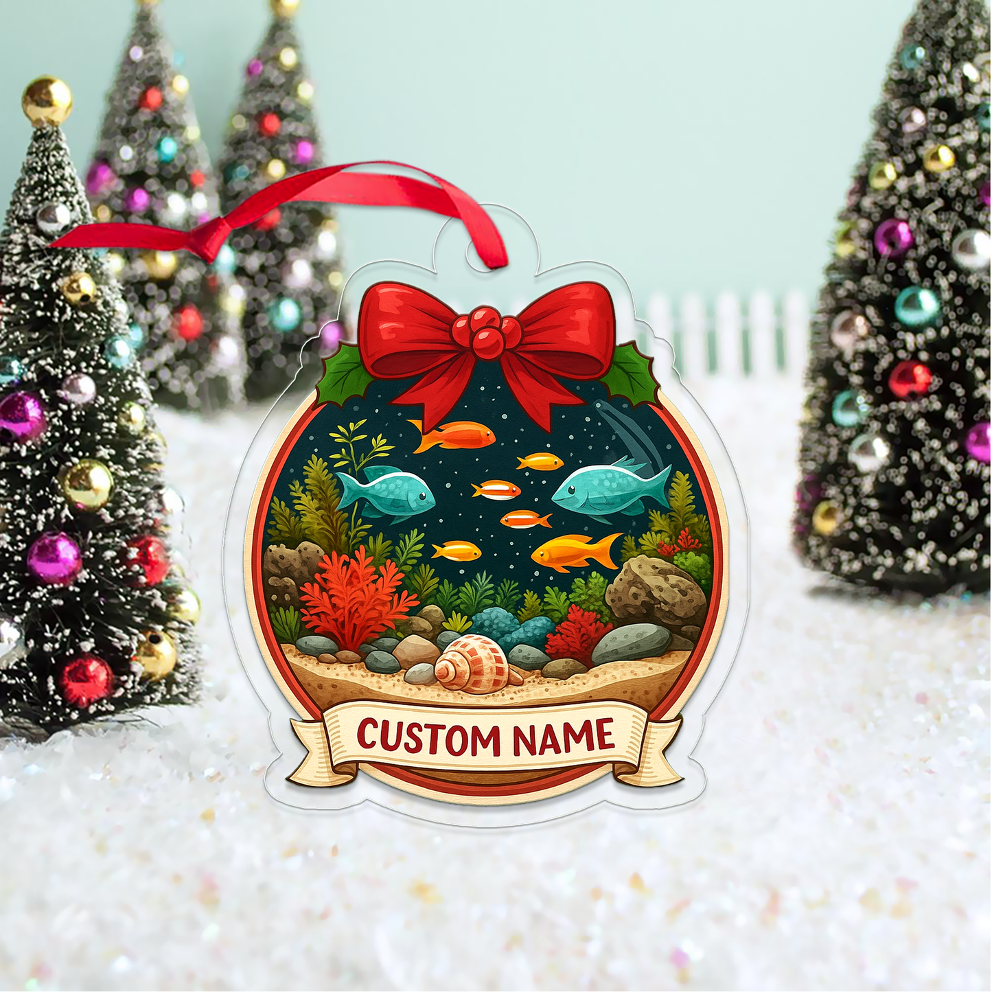 Personalized Aquarium Christmas Ornament, Custom Name Christmas Tree Ornament, Love Fish Ornament, Aquarium Ornament Gift