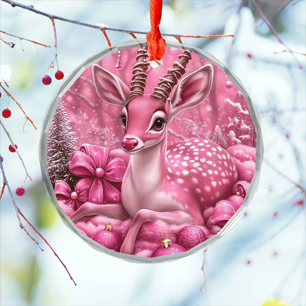 Antelope Pink Christmas Design 2 Glass Ornament
