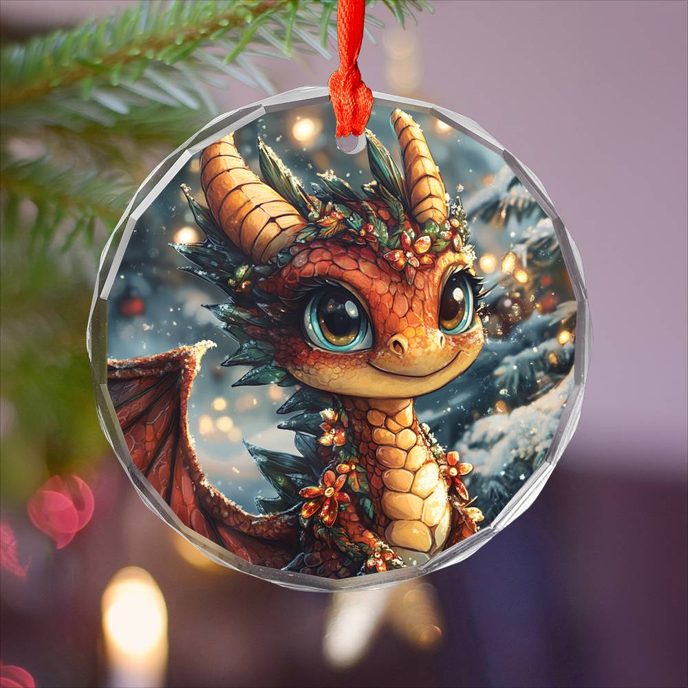Beautiful Angus Dragon Christmas Night Design 4 Glass Ornament