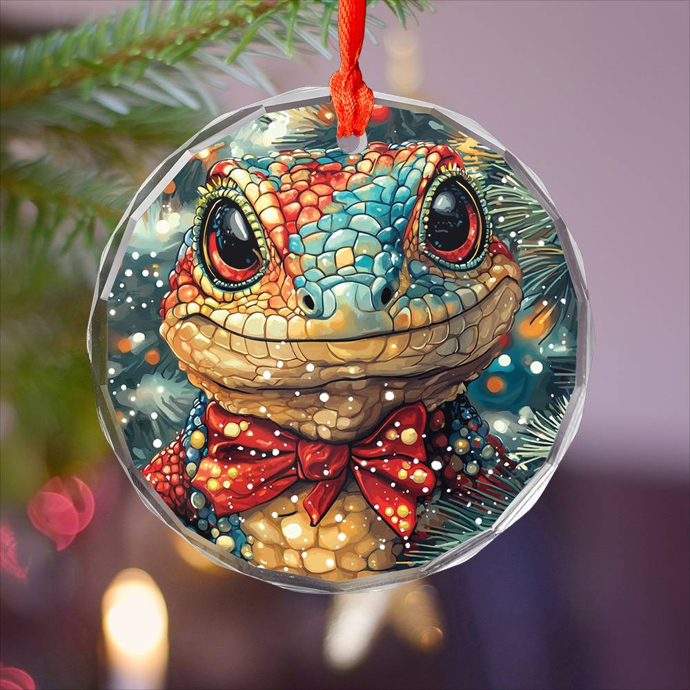 Beautiful Angus Lizard Christmas Night Design 2 Glass Ornament