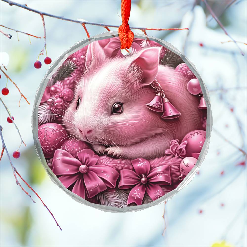 Guinea Pig Pink Christmas Design 4 Glass Ornament