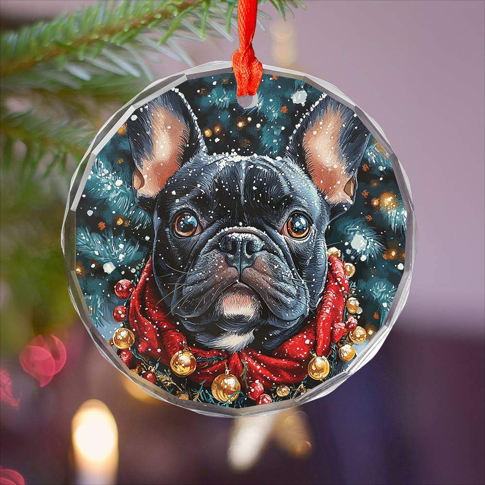 Beautiful Angus Bulldog Christmas Night Design 3 Glass Ornament