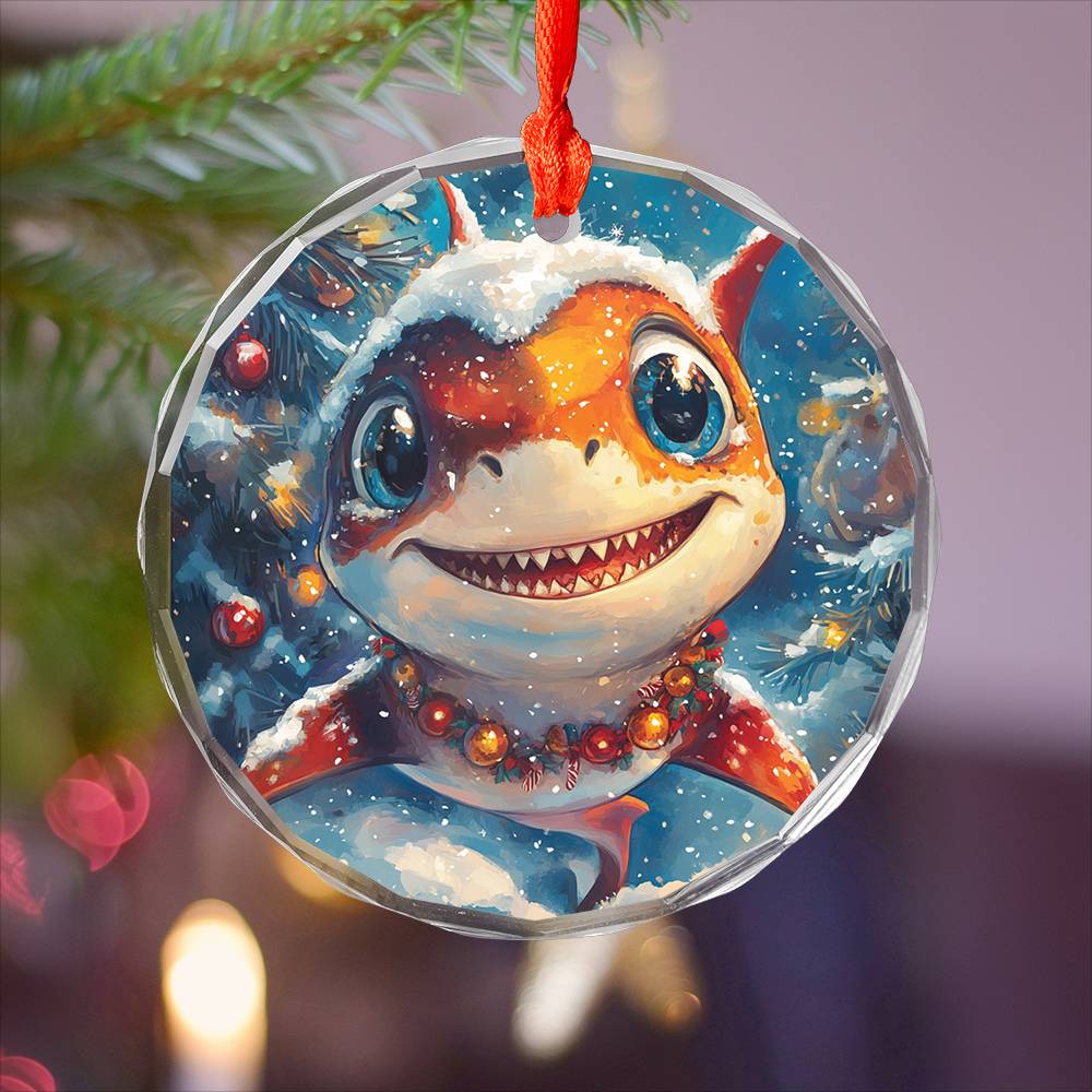 Beautiful Angus Shark Christmas Night Design 2 Glass Ornament