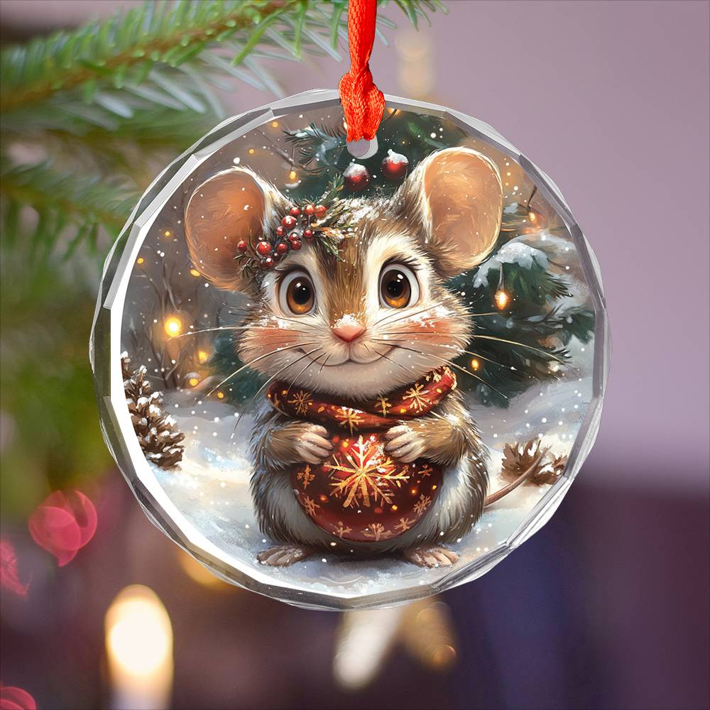 Beautiful Angus Mice Christmas Night Design 4 Glass Ornament