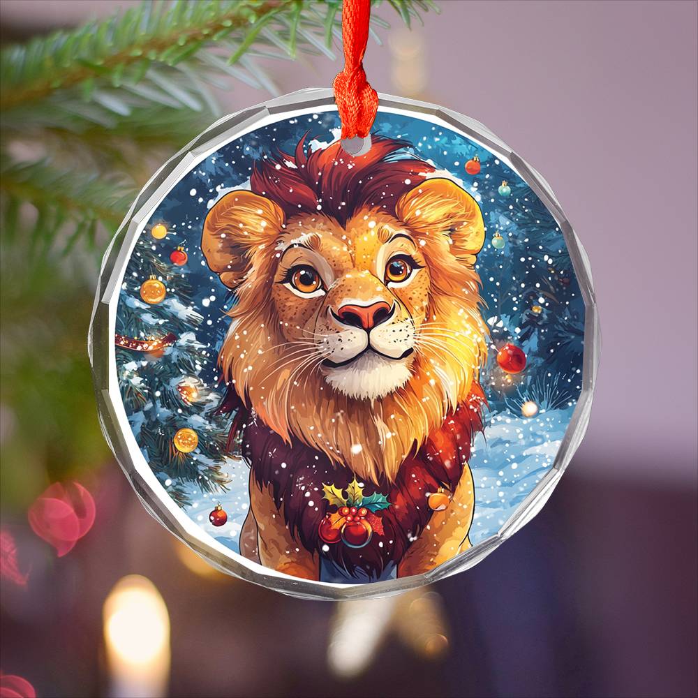 Beautiful Lion Christmas Night Design 4 Glass Ornament
