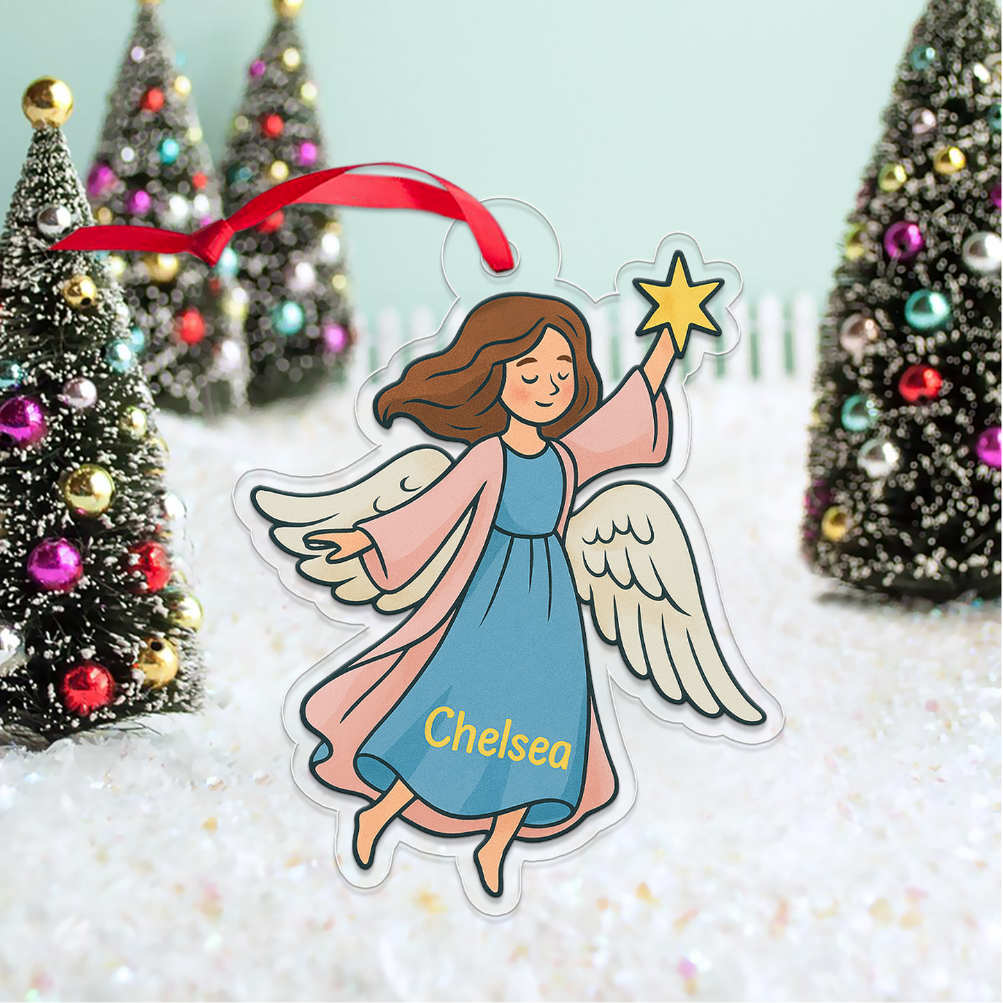 Personalized Angel With Star Ornament, Custom Name Christmas Ornament, Baptism Gift, Nativity Ornament, Christmas Home Decor, Xmas Gift