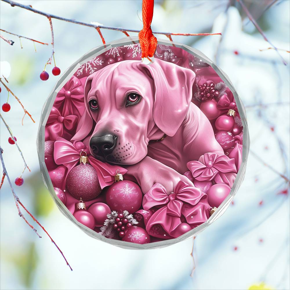 Great Dane Dog Pink Christmas Design 2 Glass Ornament