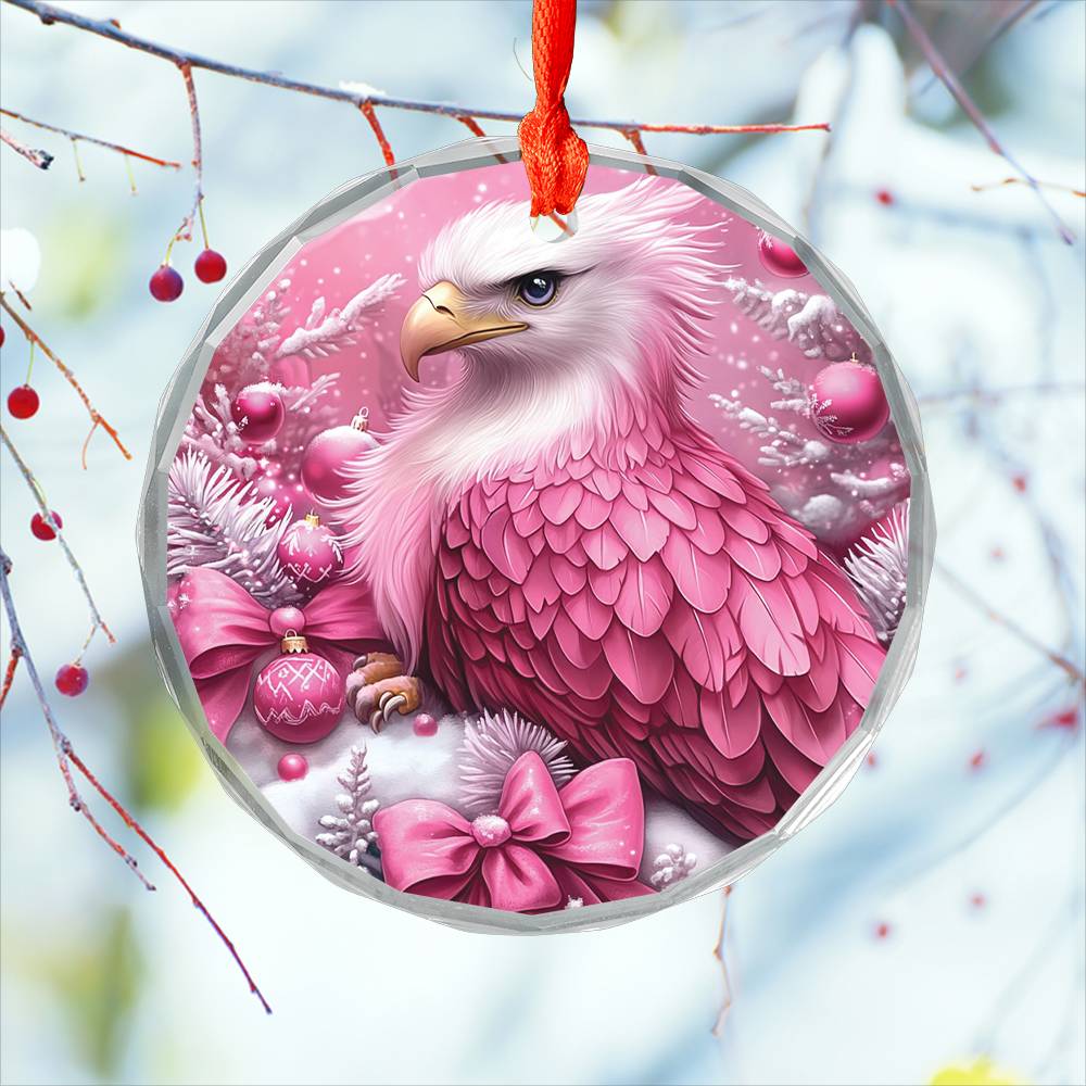 Eagle Pink Christmas Design 3 Glass Ornament