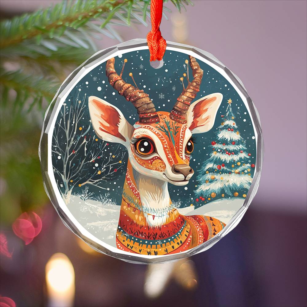 Beautiful Antelope Christmas Night Design 4 Glass Ornament