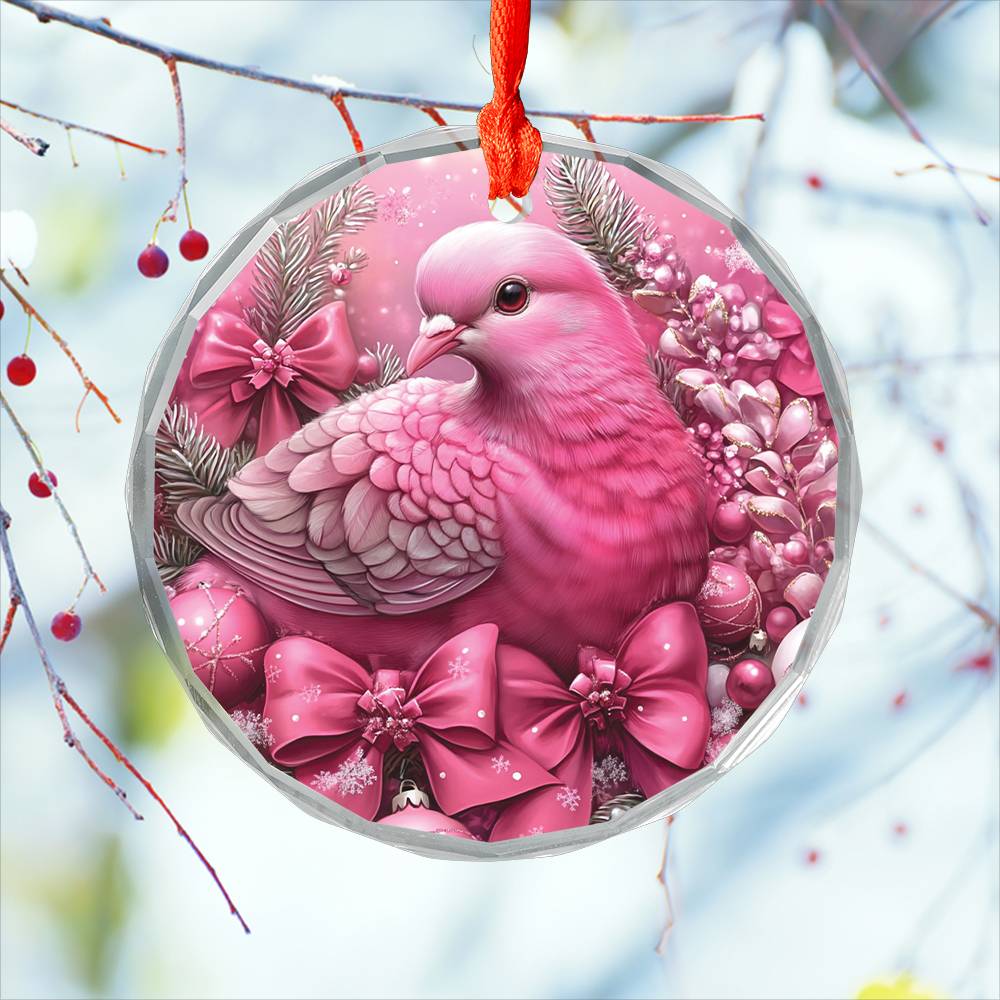 Pigeon Pink Christmas Design 4 Glass Ornament