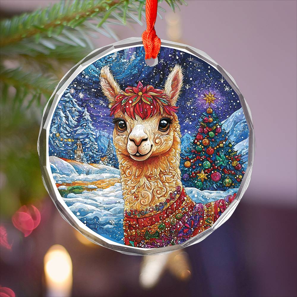 Beautiful Angus Alpaca Christmas Night Design 1 Glass Ornament