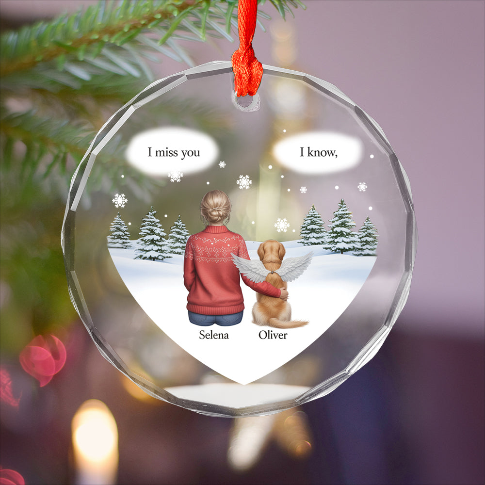 I Miss You Memorial Dog Cat - Personalized Heart Shaped Glass Ornament