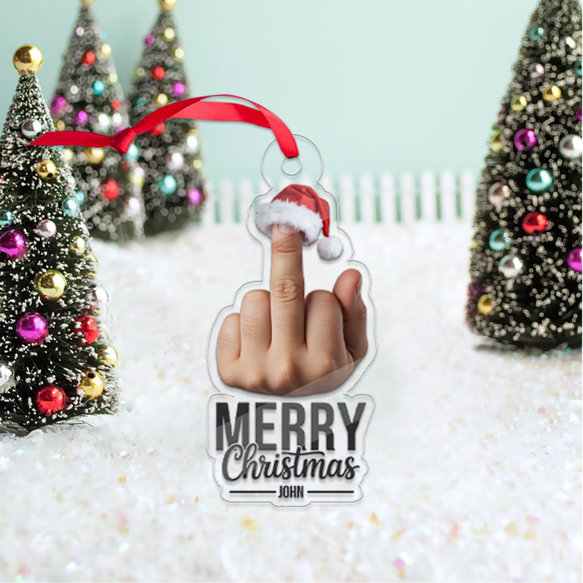 Personalized Middle Finger Merry Christmas, Merry Fucking Christmas Keepsake, Funny Gifts for Best Friends, Funny Merry Xmas Ornament