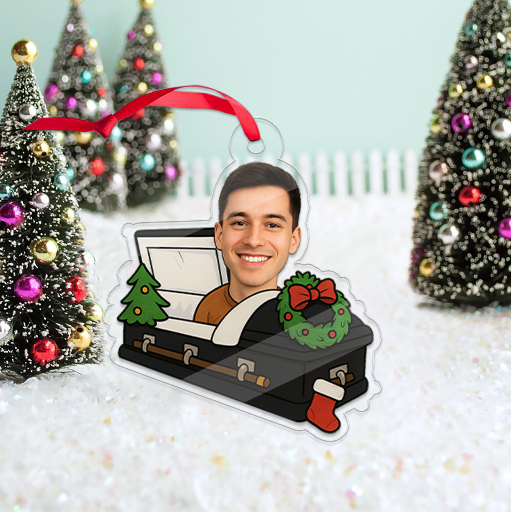 Custom Photo Casket Ornament, Funny Ornament, Acrylic Picture Ornament, Xmas Hanging Ornament Gift