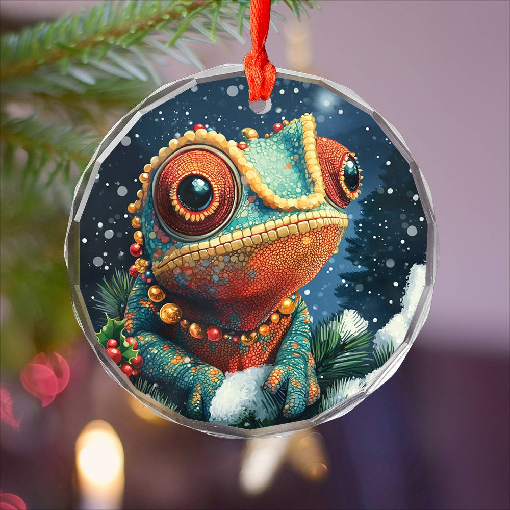 Beautiful Angus Chameleon Christmas Night Design 3 Glass Ornament