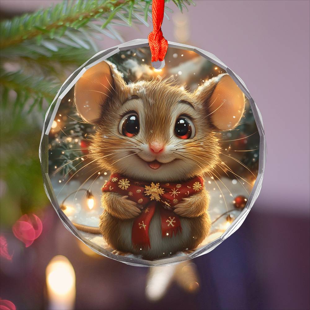 Beautiful Angus Mice Christmas Night Design 2 Glass Ornament