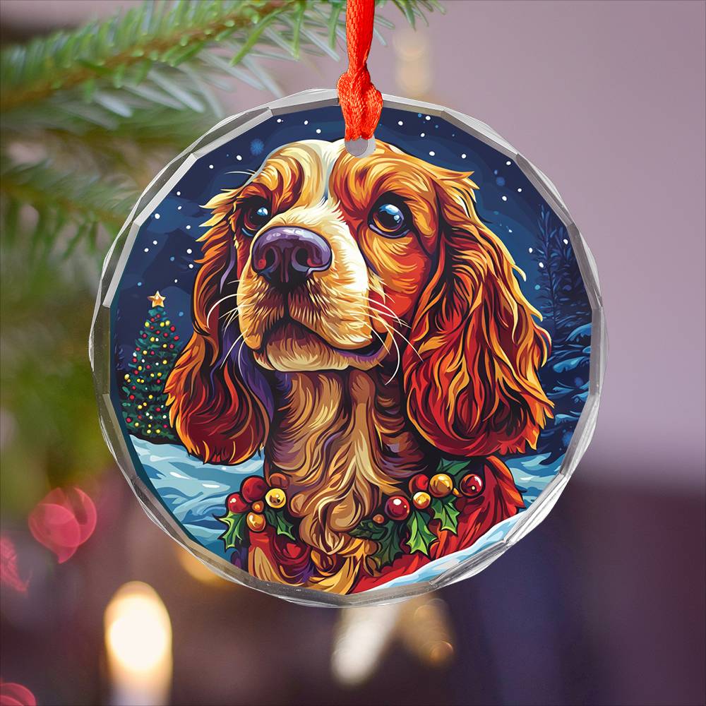 Beautiful English Cocker Spaniel Dog Christmas Night Design 4 Glass Ornament