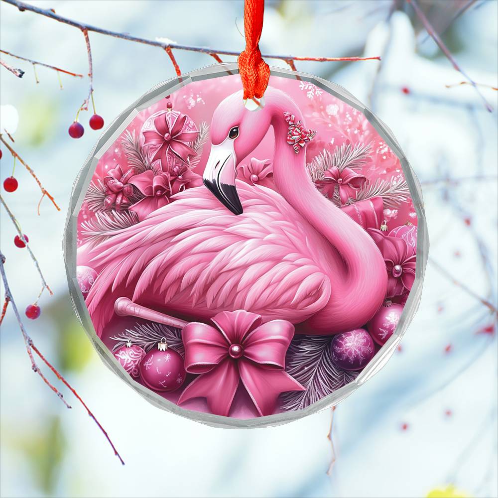 Flamingo Pink Christmas Design 4 Glass Ornament