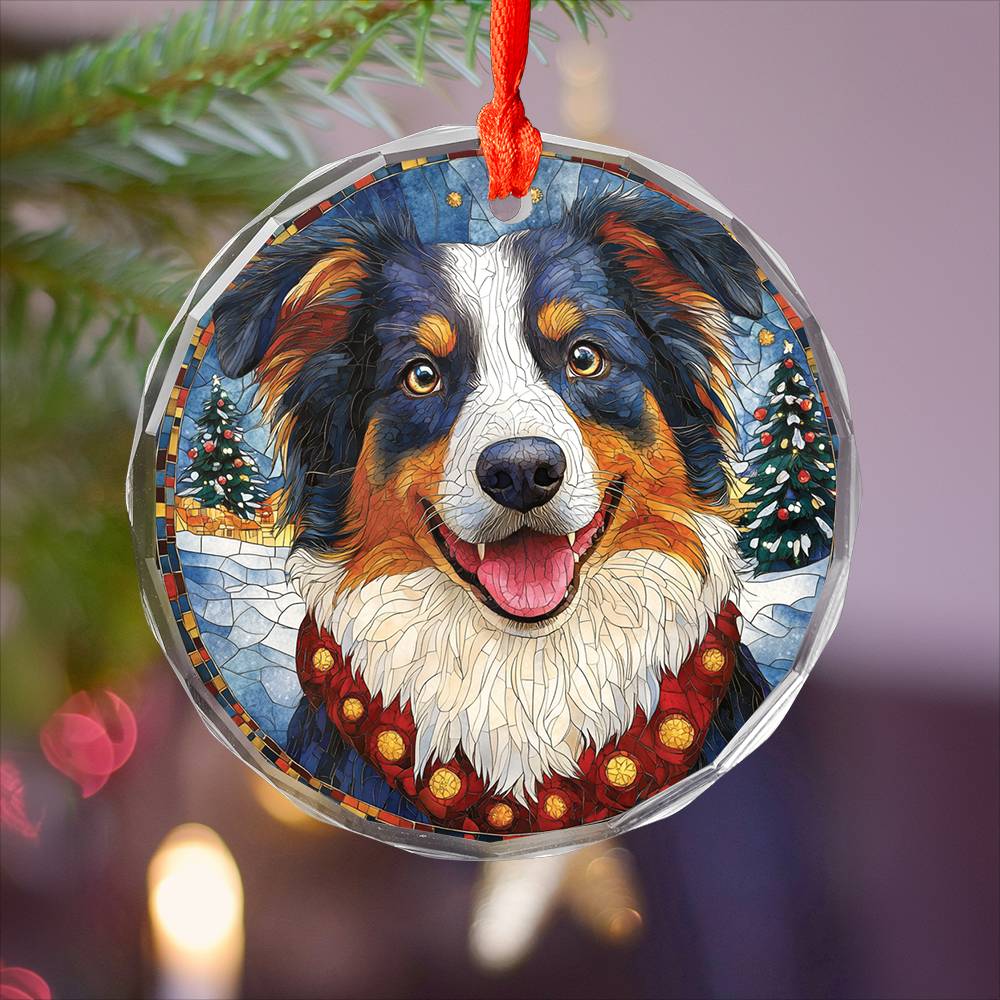 Beautiful Border Collie Dog Christmas Night Design 2 Glass Ornament