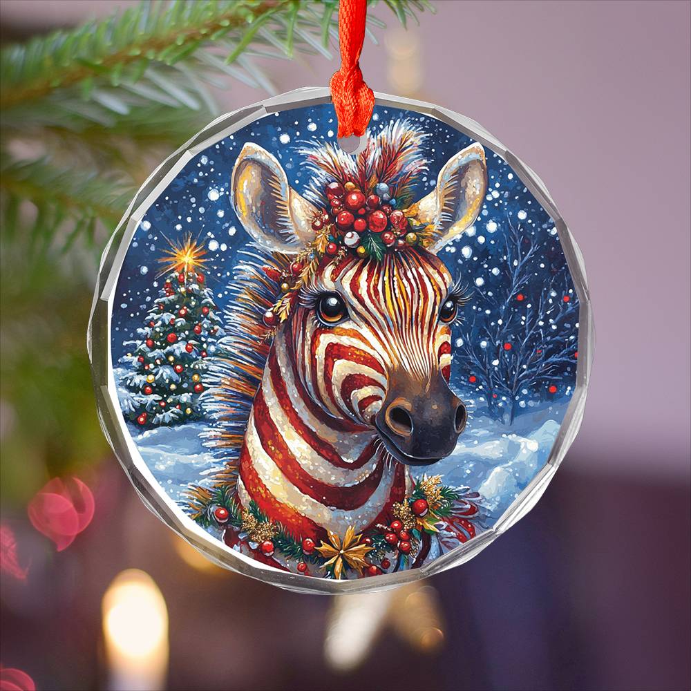 Beautiful Zebra Christmas Night Design 3 Glass Ornament