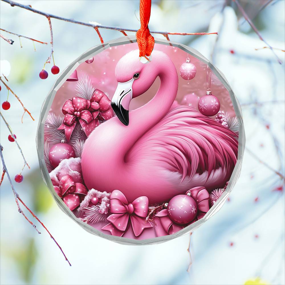 Flamingo Pink Christmas Design 1 Glass Ornament