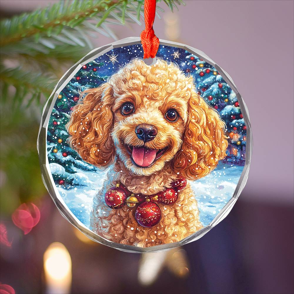 Beautiful Angus Poodle Dog Christmas Night Design 4 Glass Ornament