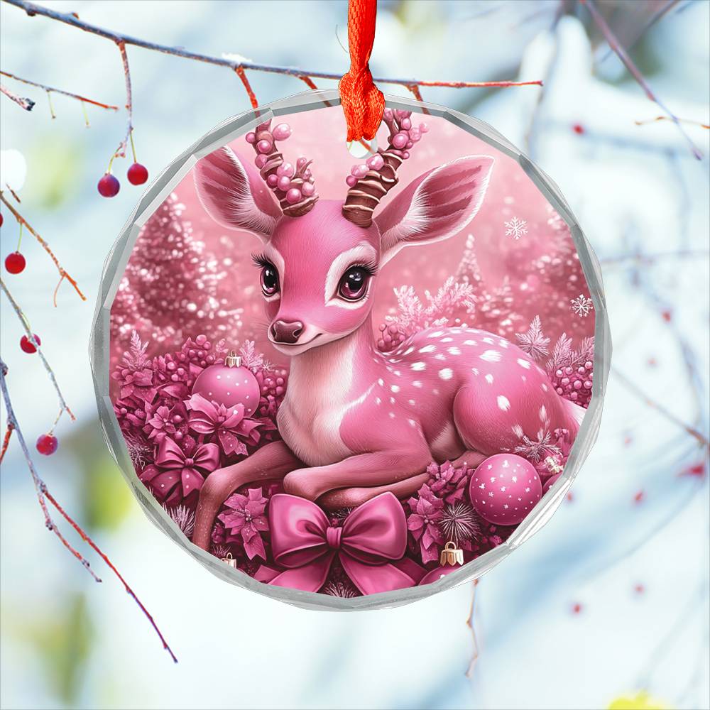Antelope Pink Christmas Design 4 Glass Ornament