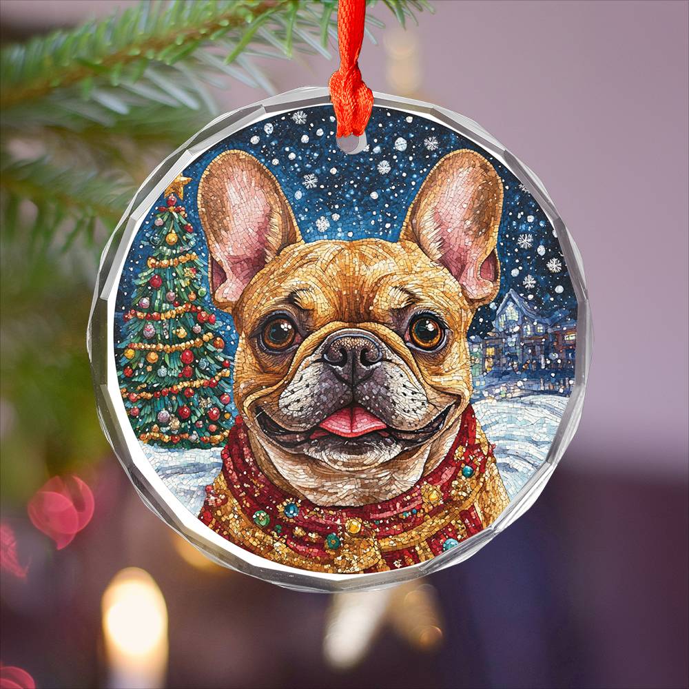 Beautiful Angus Bulldog Christmas Night Design 2 Glass Ornament