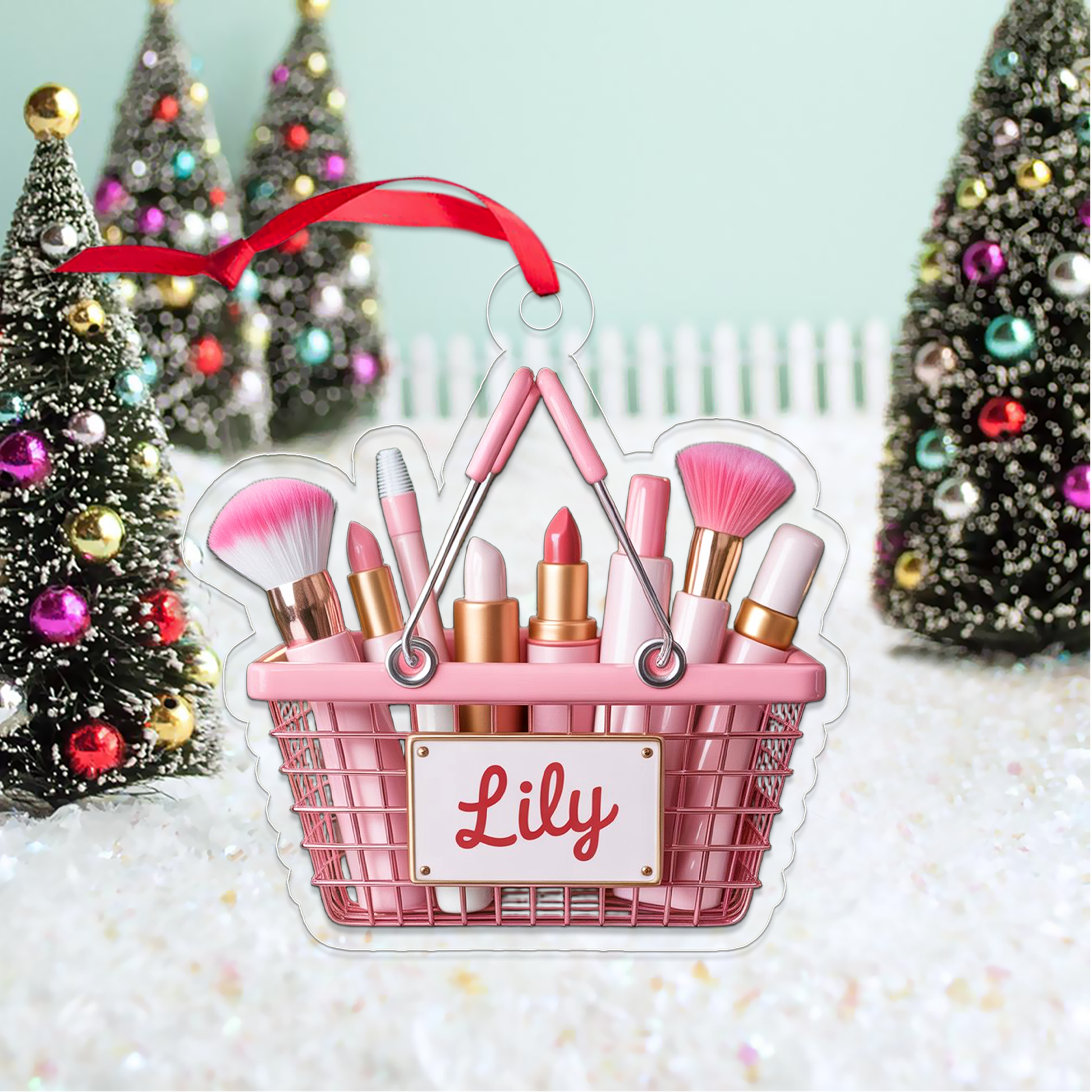 Personalized Makeup Basket Ornament, Christmas Decor, Beauty Ornaments, Makeup Artist Ornament, Xmas Makeup Gifts