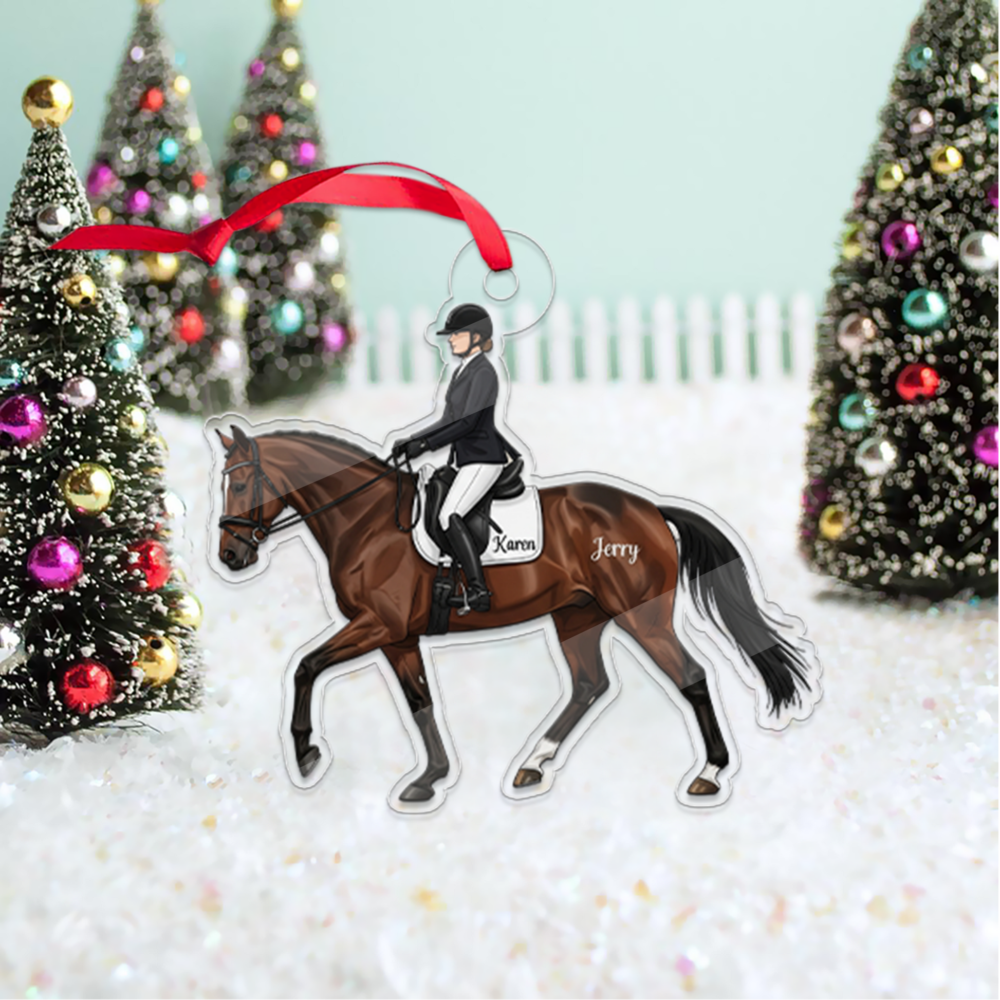 Custom Name Equestrian Girl Ride A Horse Acrylic Ornament Christmas Gift