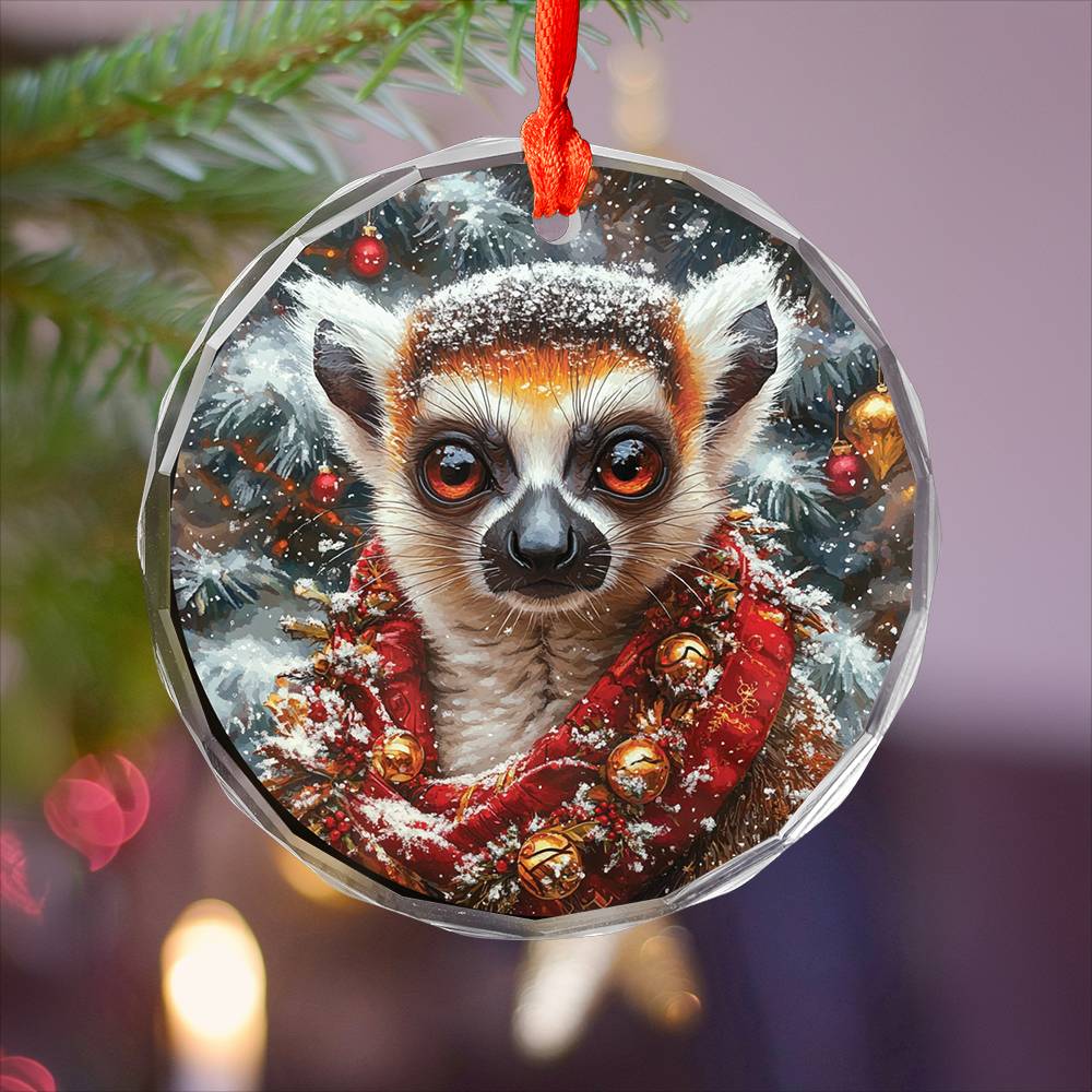 Beautiful Angus Lemur Christmas Night Design 2 Glass Ornament
