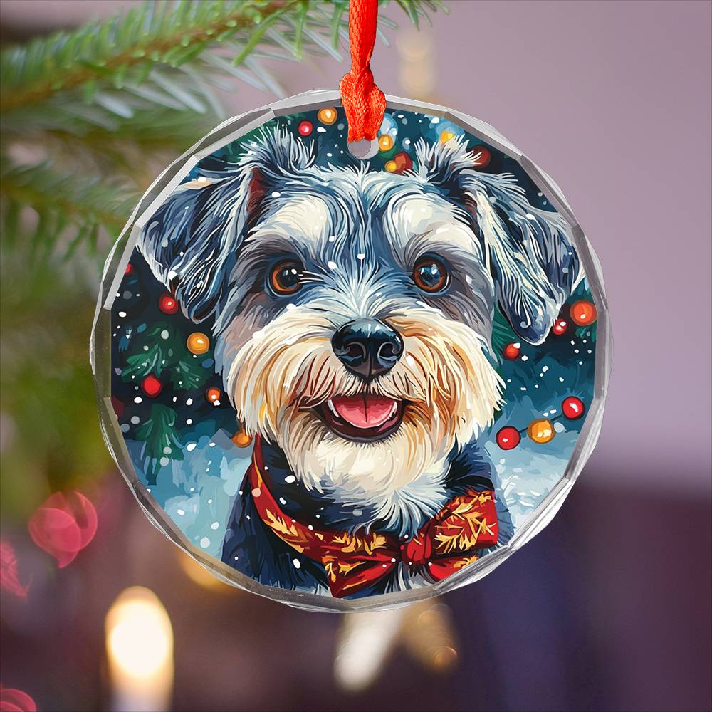 Beautiful Angus Miniature Schnauzer Dog Christmas Night Design 4 Glass Ornament