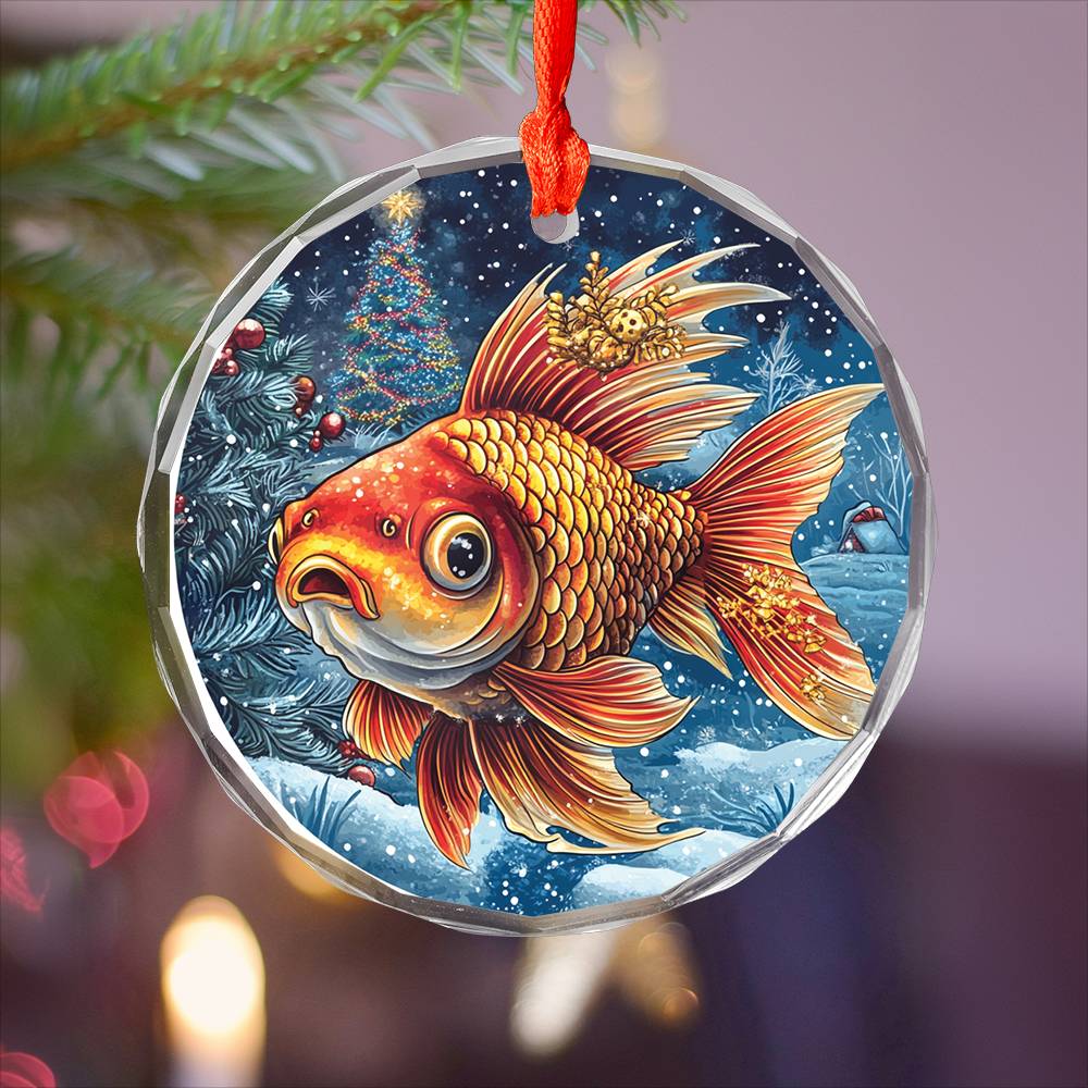 Beautiful Angus Goldfish Christmas Night Design 1 Glass Ornament