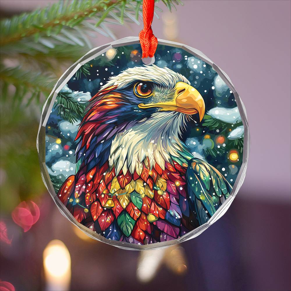 Beautiful Eagle Christmas Night Design 2 Glass Ornament