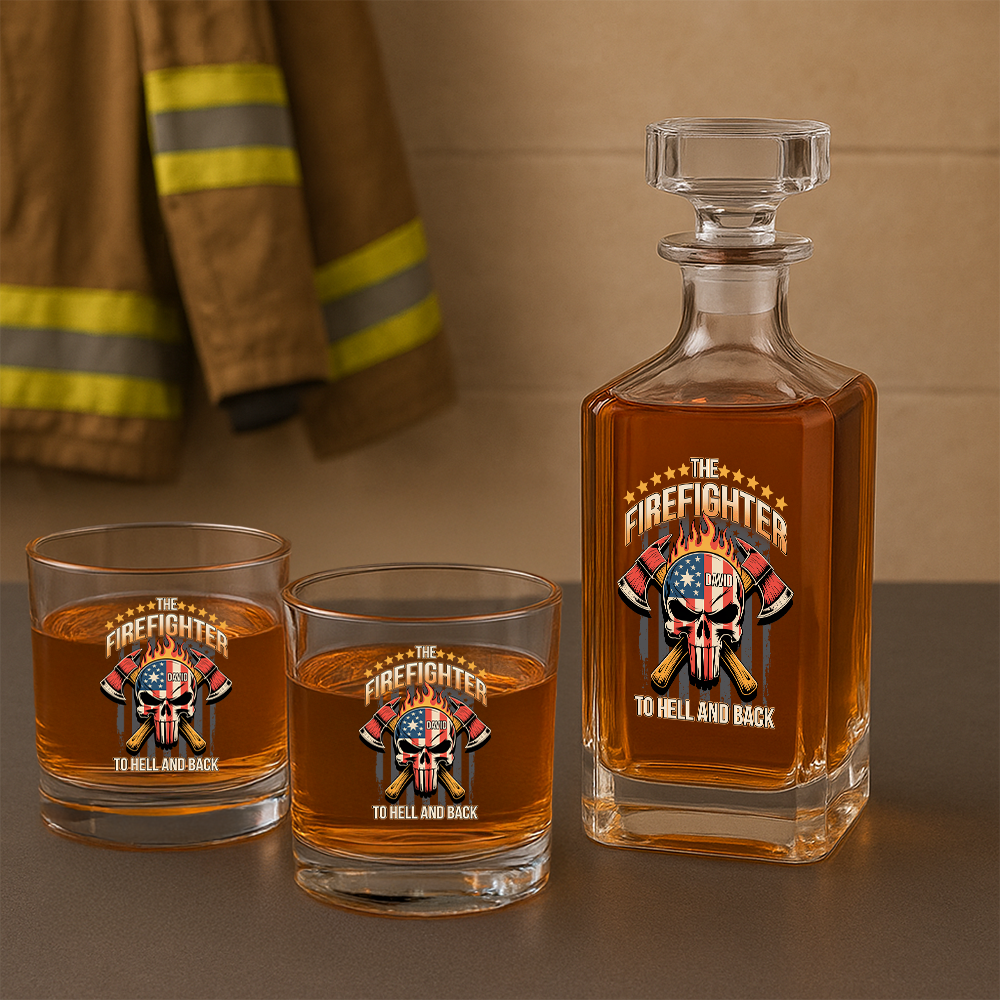 Personalized The Firefighter To Hell And Back Decanter Set, Gift For Fireman, First Responder Gift TNN032