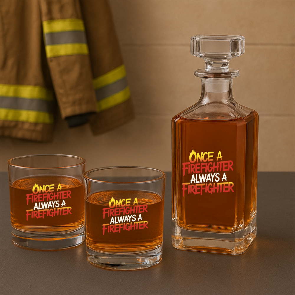 Personalized Once A Firefighter Always A Firefighter Decanter Set, Gift For Fireman, First Responder Gift TNN051