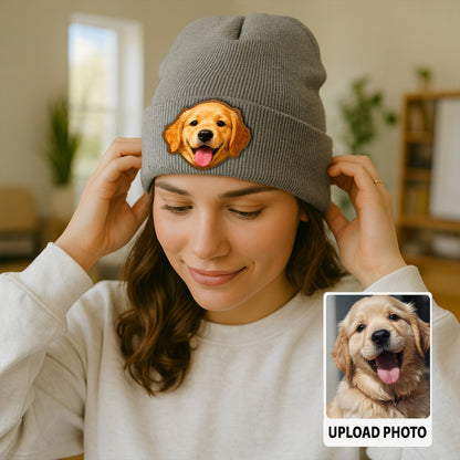 Custom Dog Photo Beanie Hat – Personalized Beanie with Pet Face, Cute Dog Mom & Dad Gift TH99B13
