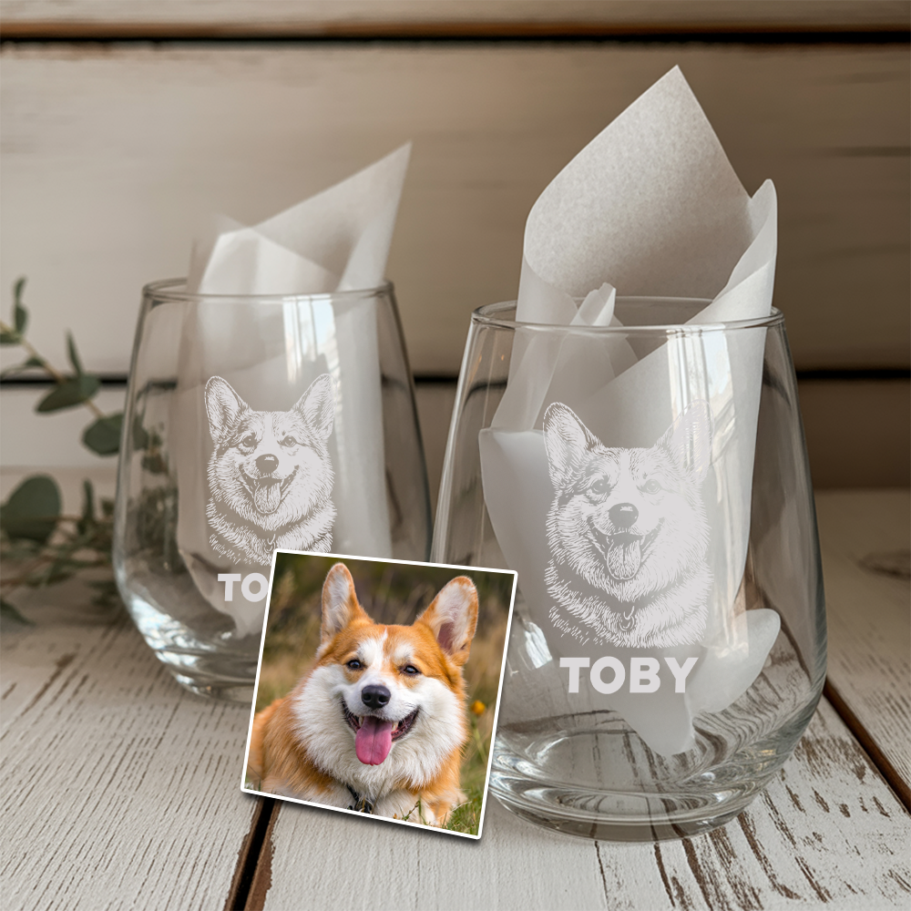 Custom Photo Dog Stemless Wine Glass | Personalized Pet Photo | Gift for Dog Owners TNNGL12