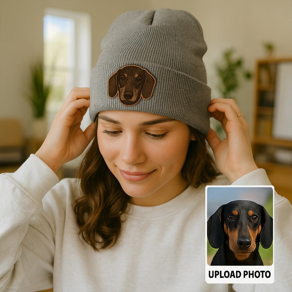 Custom Dog Photo Beanie Hat – Personalized Winter Knit Hat with Dog or Cat Photo, Perfect Gift Idea TH99B11