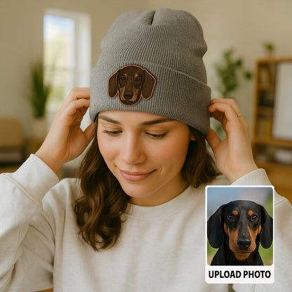 Custom Dog Photo Beanie Hat – Personalized Winter Knit Hat with Dog or Cat Photo, Perfect Gift Idea TH99B11