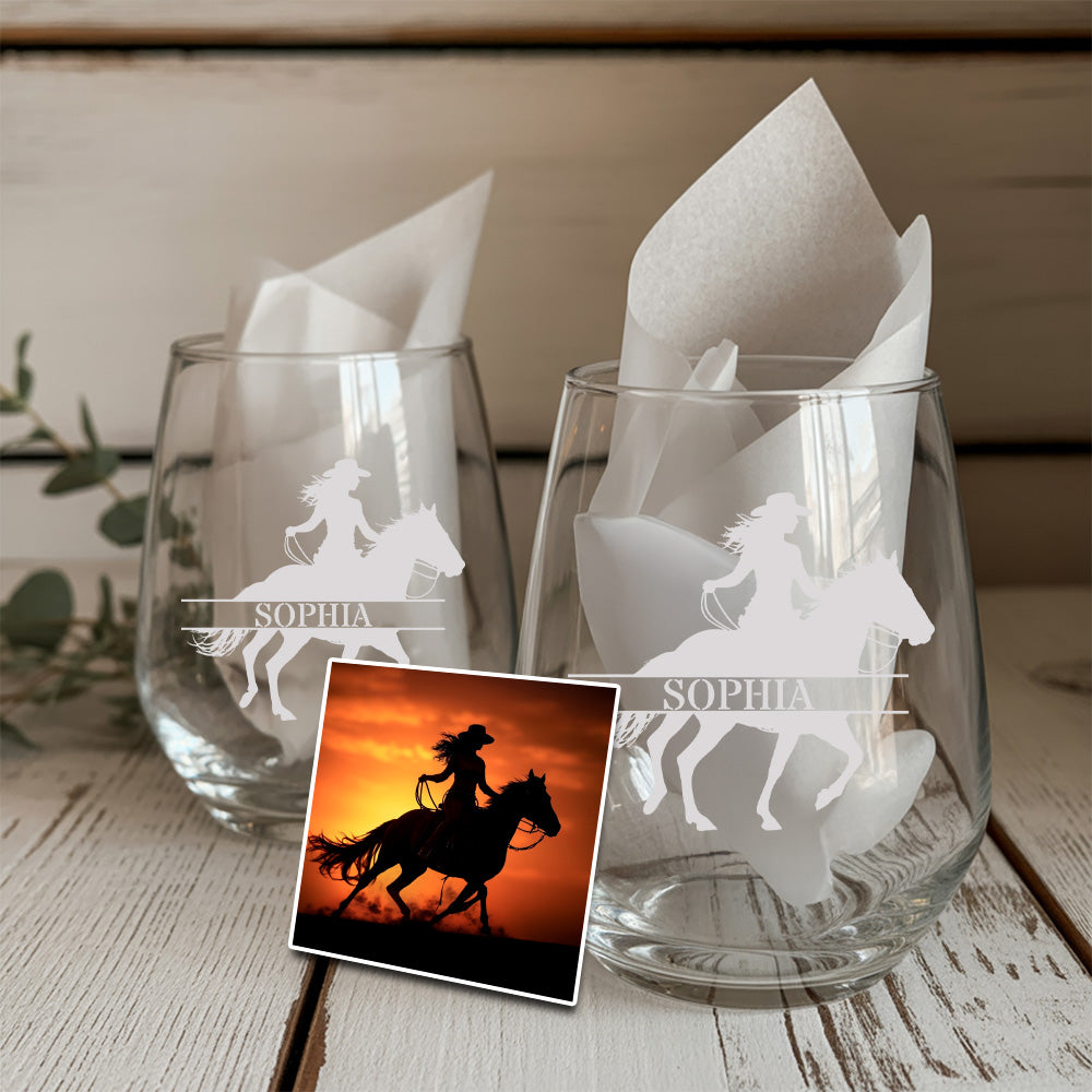 Custom Photo Horse Stemless Wine Glass | Personalized Pet Photo Stemless Wine Glass | Gift For Pet Owners TNNGL56